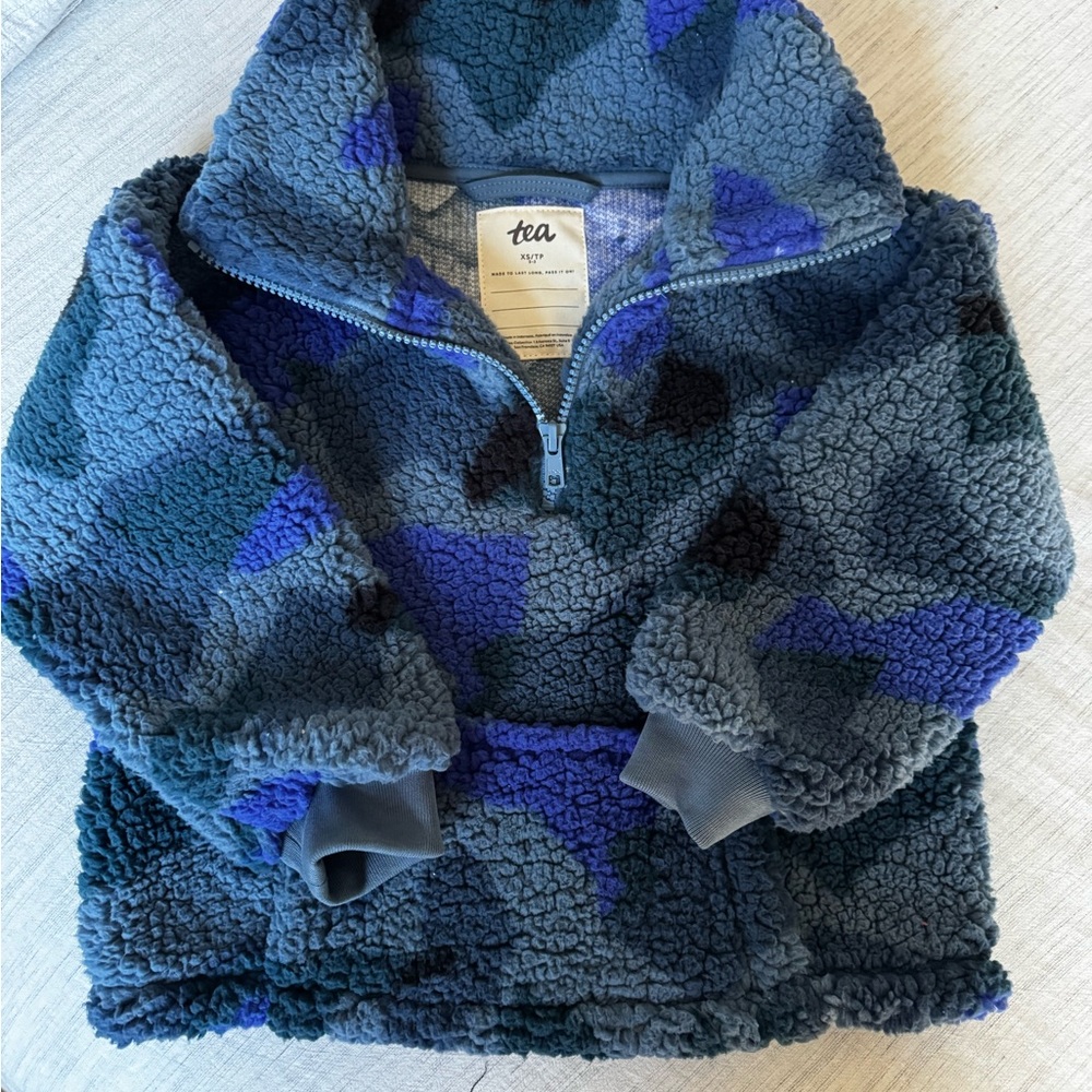 Tea Collection Camo Blue and Black Sherpa Hoodie